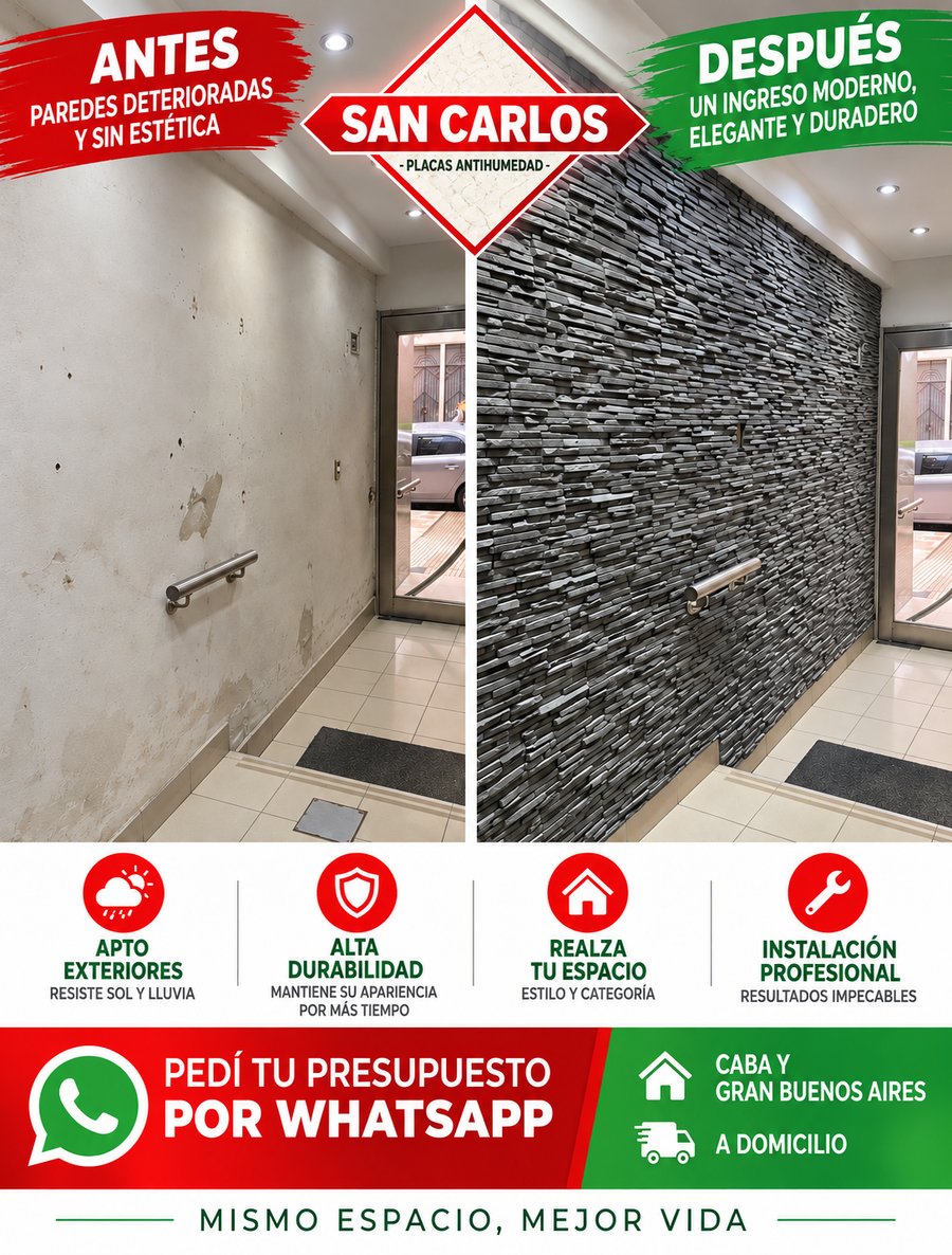 Antes y después: ingreso renovado con revestimiento símil piedra gris