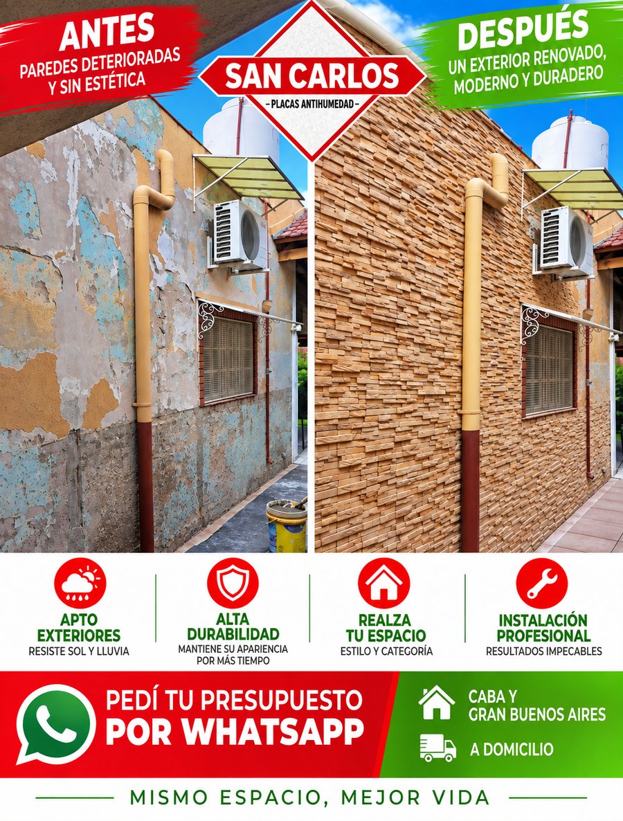 Antes y después: frente de casa renovado con revestimiento símil piedra beige