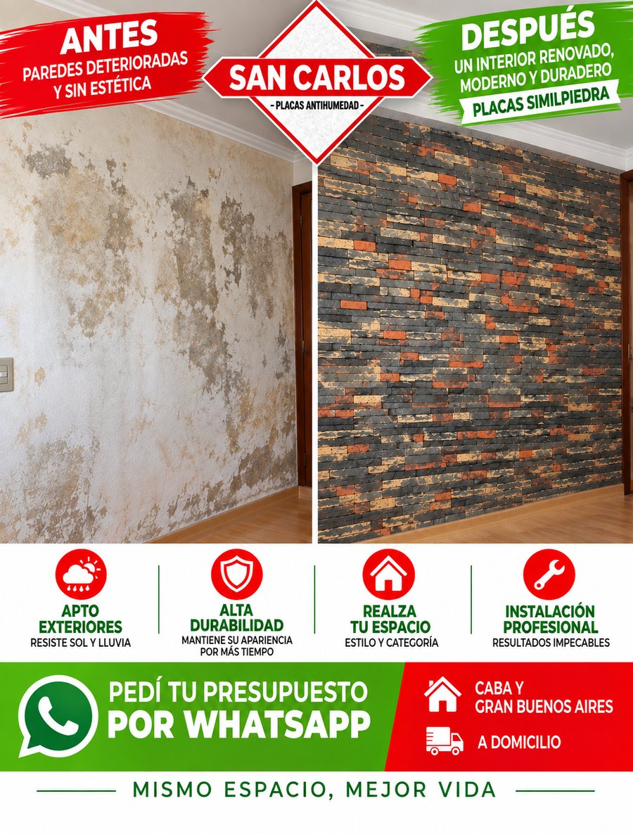 Antes y después: ambiente interior renovado con revestimiento símil piedra
