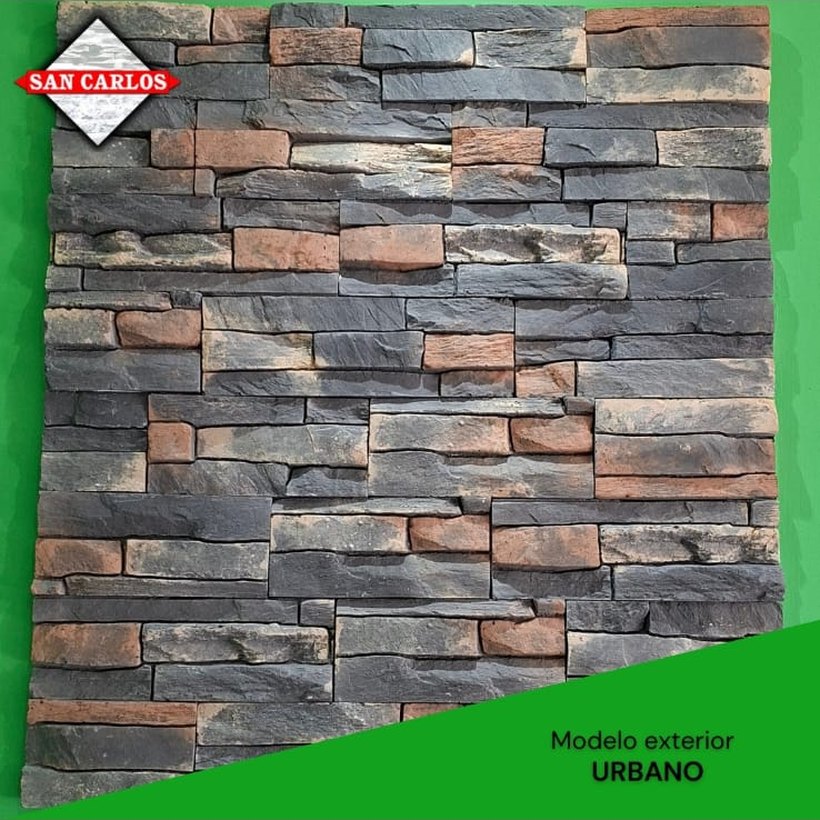 Revestimiento exterior símil piedra modelo Urbano, gris y terracota