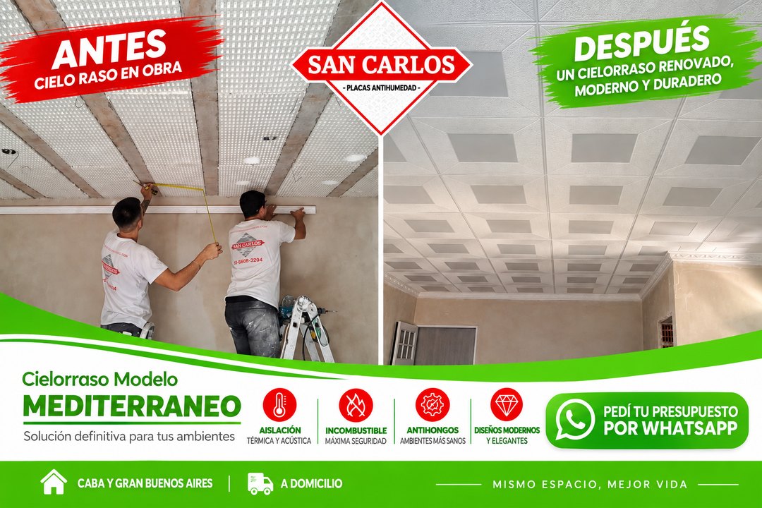 Antes y después - cielorraso renovado modelo Mediterráneo