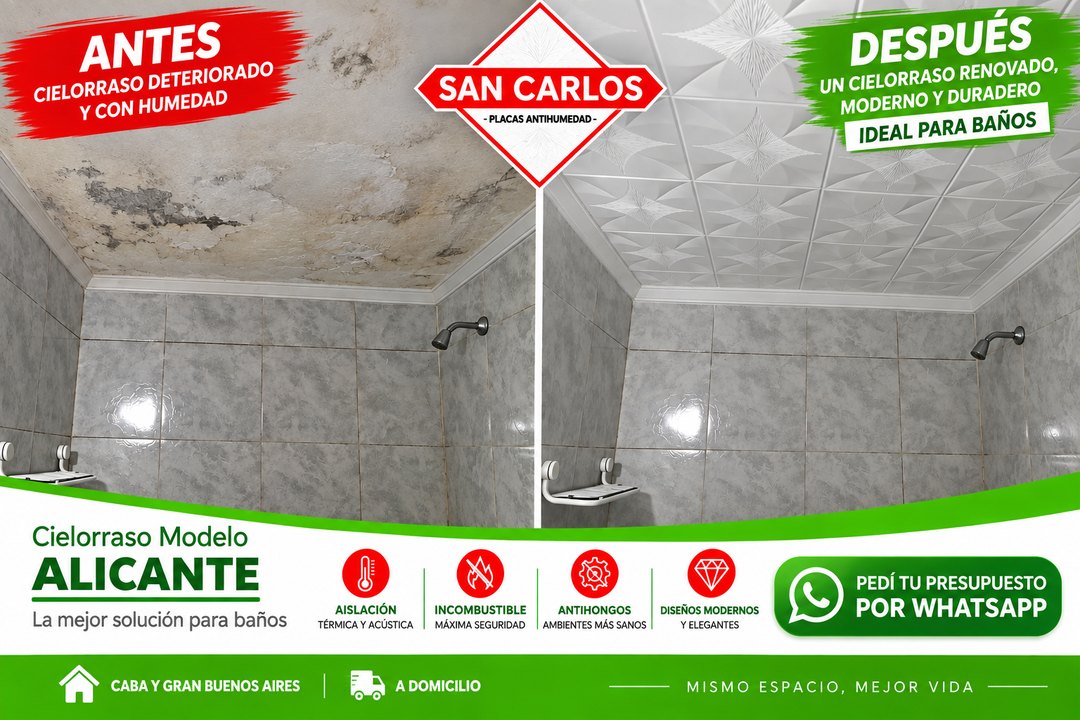 Antes y después - cielorraso de baño renovado modelo Alicante