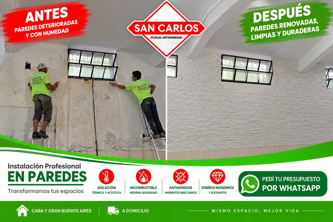 Antes y después - instalación profesional de placas antihumedad en paredes